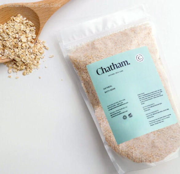 Oatmeal Bath Soak with natural salts and colloidal oatmeal, perfect for soothing skin and relaxing in the bath.